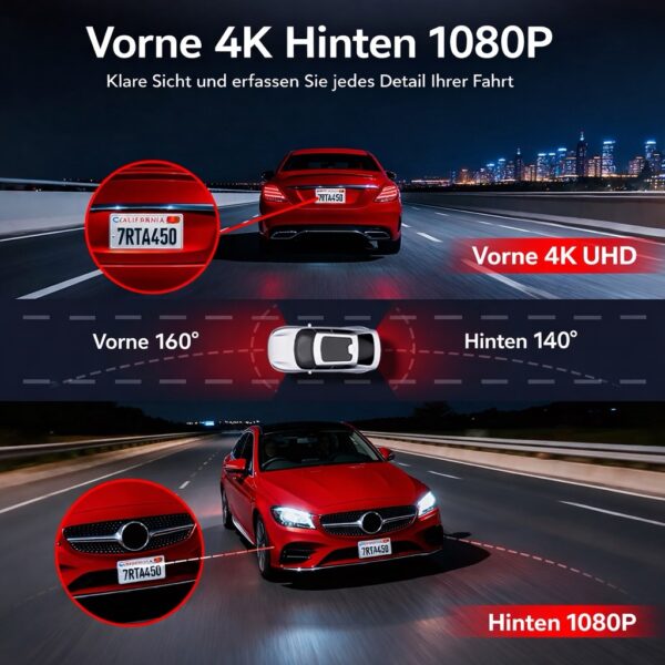REDTIGER A4 Dashcam Vorne & Hinten